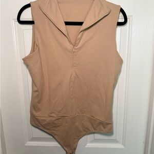Express Zip Up Beige Bodysuit